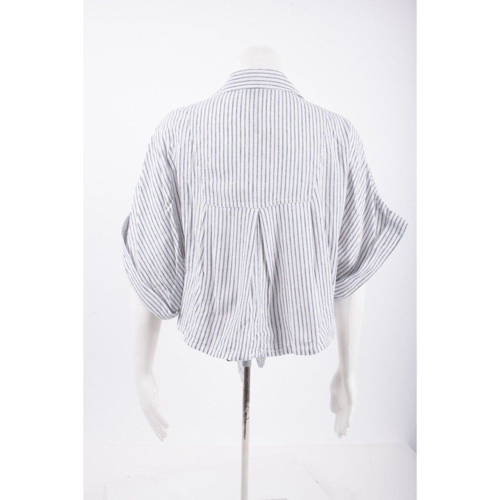Zara Womens Knotted Blouse Top L White Gray Striped Button Front 2949/027 NWT - Picture 3 of 6